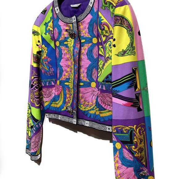Gianni Versace Vintage Purple Multi-Prints Cropped Jacket - Picture 4 of 10